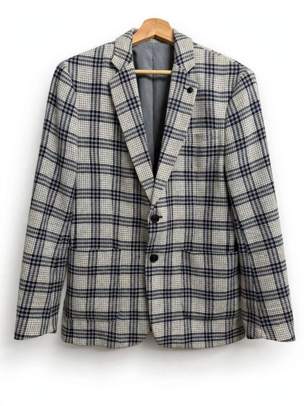 ZARA Men's Gray Navy Plaid Blazer Checkered Sport Coat Size 40